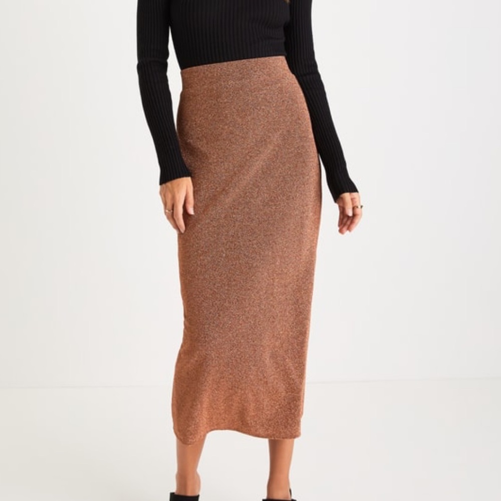 Sparkly Rust Midi Skirt